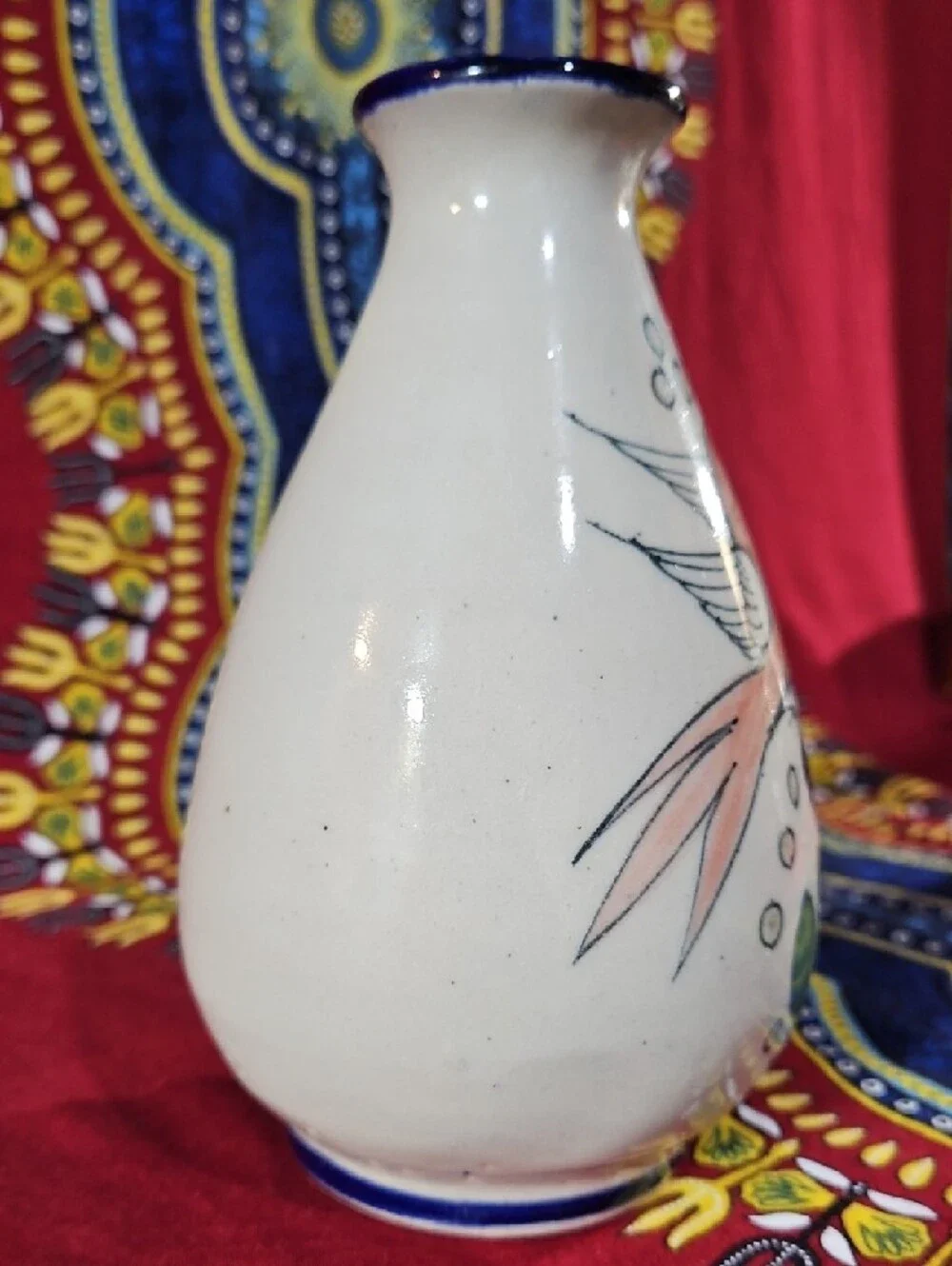 VTG Tonala Mexican Art Pottery Vase - Hand-Painted Bird & Floral Motif